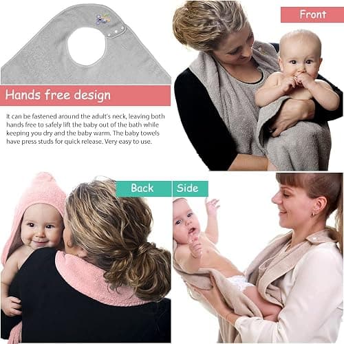 Tyuodna toalla de bebé con capucha y delantal, toalla de algodón suave y absorbente, manos libres, regalos personalizados para niños y niñas (gris) thumbnail 6