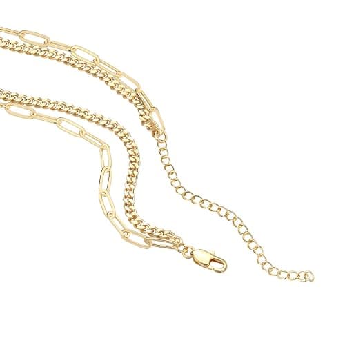 PAVOI 14K Gold Plated Dainty Layering Necklaces for Women | Snake Chain, Curb Link, Paperclip Layered Chains | Trendy Layering Necklace thumbnail 2