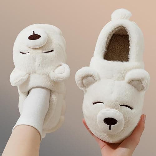 LMENGC plush bear slippers, memory foam sole, anti-skid, heat insulation, quilted design, neutral adult home indoor shoes thumbnail 3