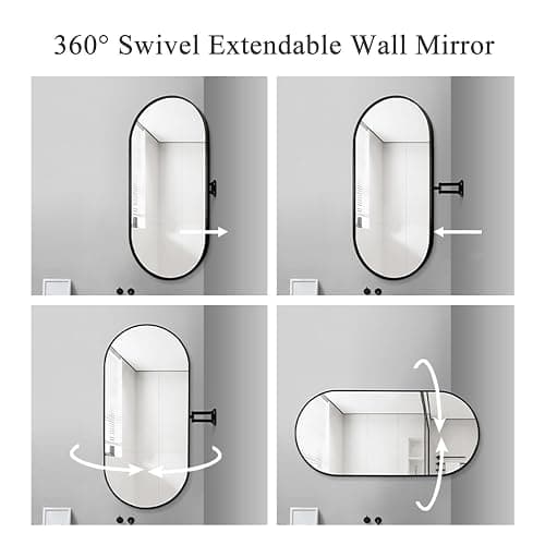 Jcgly Wall Mount Corner Mirror, Oval Bathroom Pivot Mirror, Wall Mirror with Extendable Arm and Metal Frame, Rotating Tilting Mirror, Vertical & Horizontal(White,16" x 32") thumbnail 3
