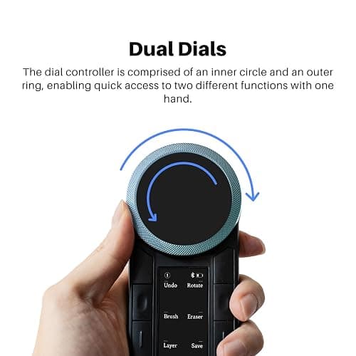 HUION Keydial Remote Bluetooth Programmable Keypad with Dual Dials 60 Customized Keys, OLED Display Macro Keypad Work with PC, Mac, Mobile, One-Hand Shortcut Keyboard for Drawing Tablet, Laptops thumbnail 4