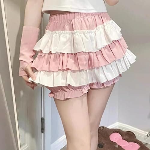 RILGOU Kawaii Harajuku Fashion Lolita Gothic Clothes Elastic Waist Color Blocking Cute Lace Trim Tiered Short Skirt thumbnail 6