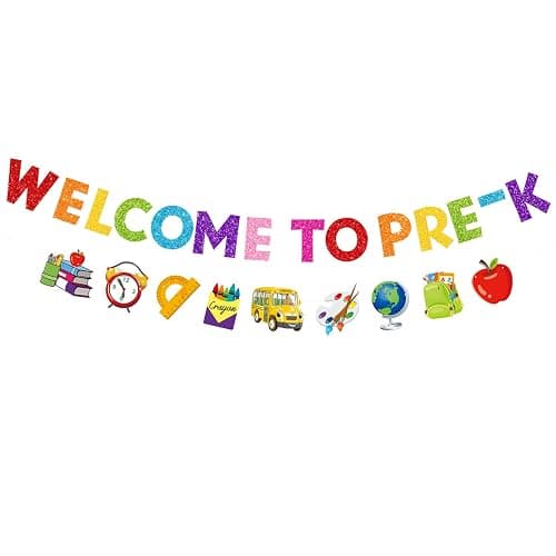Welcome to PRE-K Banner - Back to School Decorations Supplies for Preschool - First Day Banner - Image 1