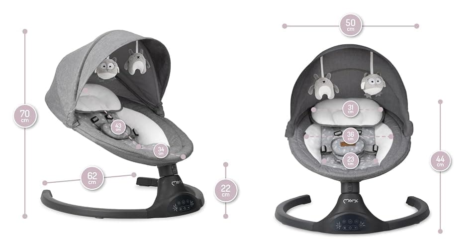 MoMi KENANI Transat balancelle jusqu’à 9 kg, pliable, télécommande et Bluetooth pour smartphone, alimentation piles et secteur, harnais de sécurité 5 points, pare-soleil, moustiquaire thumbnail 3