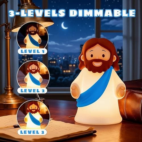 magical JD Little Jesus Night Light, Mini Silicone Jesus Lamp, Dimmable Rechargeable Touch Bedside Lamp for Nursery & Kids, Ideal Religious Gift for Christmas, Easter and Baptism (Blue) thumbnail 2