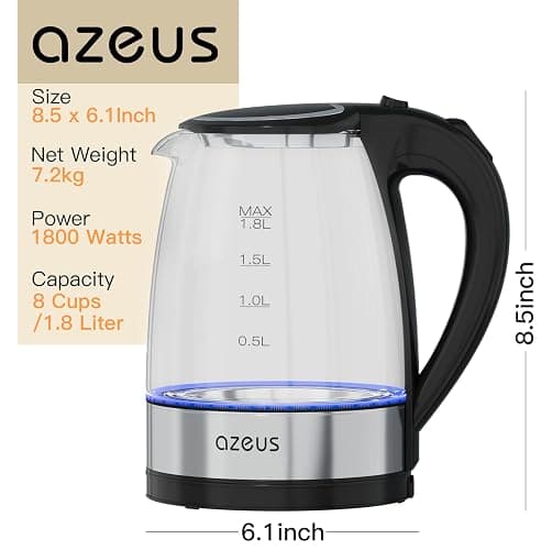 Azeus 1.8L Electric Kettle CX-817 - Fast Boil, Auto Shut-Off, Boil-Dry Protection, 360° Swivel Base - Stainless Steel Water Boiler for Tea, Coffee, and Hot Water thumbnail 2