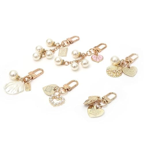 chihimoer 6Pcs Gold Ocean Shell Conch Heart Keychains Accessories for Women,Cute Car Keychain Charm with Pearl Tassel for Wallet and Purse and Bag thumbnail 2