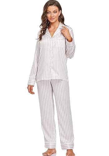 Serenedelicacy Women's Satin Pajama Set Long Sleeve Button Down Sleepwear 2-Piece Silky Pj Set thumbnail 7