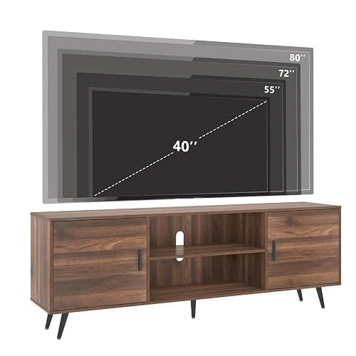 AUXSOUL 70 Inch Mid Century Modern TV Stand for 75 Inch TV, Wood TV Stand with Storage, Entertainment Center for Living Room Bedroom, TV Media Console, Walnut thumbnail 8