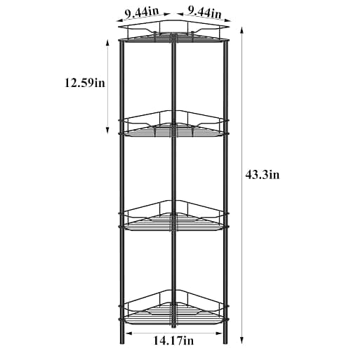 HuggieGems 4 Tier Floor Standing Corner Shower Caddy Organizer Shelf with Hooks, Bathroom Shelves Stand Rack, Black thumbnail 2