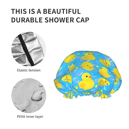 Yellow Rubber Ducks Shower Cap For Women Adjustable Double Waterproof Layers Bathing Shower Hat Hair Protection Reusable Ladies Spa Salon Shower Hat thumbnail 5