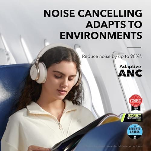 Soundcore by Anker, Space One, Active Noise Cancelling Headphones, 2X Stronger Voice Reduction, 40H ANC Playtime, App Control, LDAC Hi-Res Wireless Audio, Comfortable Fit, Clear Calls, Bluetooth 5.3 thumbnail 3