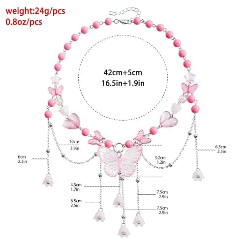 Layered Pearl Butterfly Choker Necklaces for Women,Vintage Crystal Beaded Pendant Necklace Y2K Bow Heart Tassel Chain Necklace Jewelry thumbnail 5