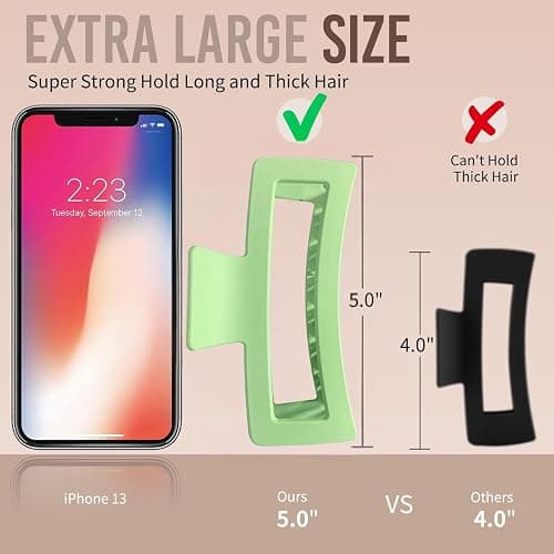 5 Inche Extra Large Claw Clips for Thick and Long Hair, 4 Pack Xl Jumbo Oversized Matte Non-slip Rectangle Hair Clips for Women, Big Strong Hold Jaw MultiColor3 thumbnail 2