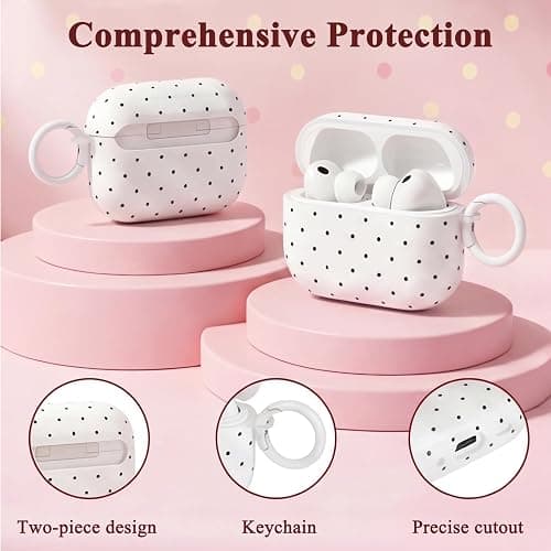 Kimiyaki Cute Polka Dot Case for AirPods Pro 3 with Cleaner Kit | Polka Dot Pattern Design,Shockproof,Full Protective Cover,Soft TPU,Daily,With Keychain,For Women,For Airpods Pro 3rd(2025) thumbnail 3