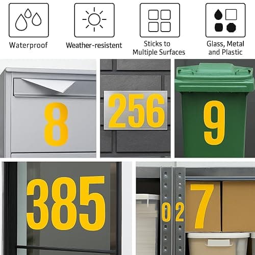 4 Inch Black Number Stickers 0-9, 6 Sheets Self Adhesive Vinyl Decals, Waterproof Durable Labels for Address Sign, Garage Door, Fence, Outdoor Labeling Numbers（Black） thumbnail 7