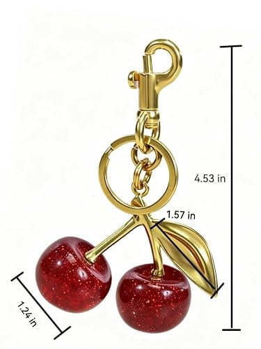 LICZINOIZO Adorable Cherry Keychain for Purses - Cute Leather Bag Charm for Women, Fashion Keyring Accessory for Handbags, Car Keys & More thumbnail 5