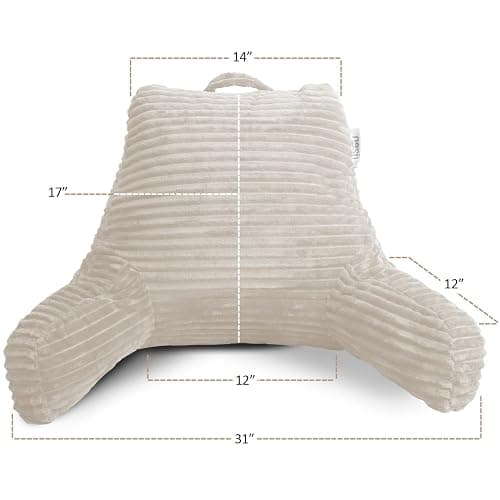Nestl Reading Pillow with Shredded Memory Foam, Luxe Cut Plush Back Pillow for Sitting Up in Bed, Back and Arms Adjustable Support for Adult & Teens, Backrest Pillows with Washable Cover Linen thumbnail 3