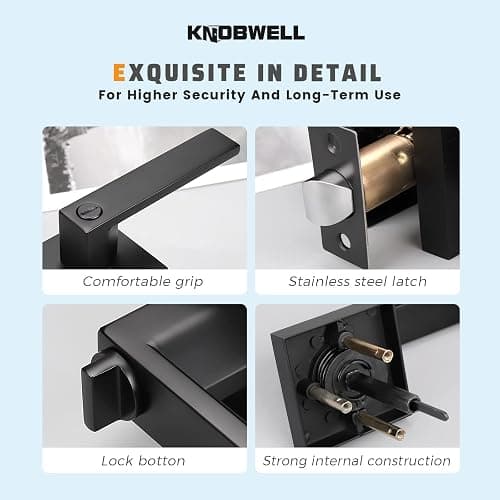 KNOBWELL 6 Pack Door Handles Black, Privacy Door Lever Bed and Bath Leverset Lockset, Left or Right Handing, Matte Black Finish thumbnail 5