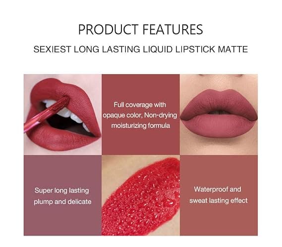 6Pcs Matte Liquid Lipstick Makeup Set, Matte liquid Long-Lasting Wear Non-Stick Cup Not Fade Waterproof Lip Gloss (Set A) thumbnail 3