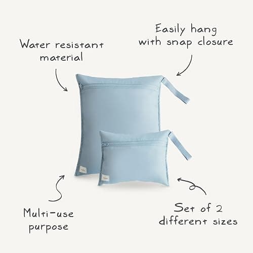 mushie Water Resistant Wet Bags | Large & Small Reusable Storage Bag for Baby Items and Travel | Zippered Pockets with Handle | Machine Washable, Set of 2 (Fog) - Fog thumbnail 9