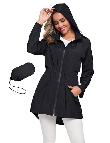 Avoogue Women's Long Raincoat with Hood Outdoor Lightweight Windbreaker Rain Jacket Waterproof - Image 1