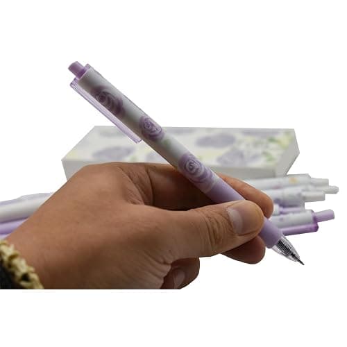 Lopenle 12 Pcs Purple Rose Pens Retractable Flower Gel Pens Black Ink | Pretty Flower Writing Pens for Women Nurse Students School Office Stationery valentines Party Gifts thumbnail 5