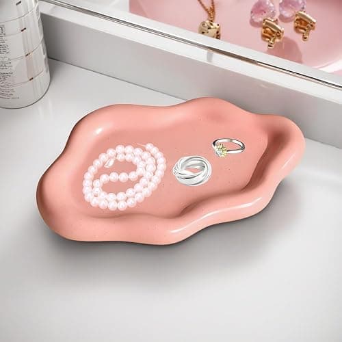 Ceramic Jewellery Dish Trinket Dish Jewelry Tray Cloud Shape Tray Perfume Tray Rings/Earrings/Bracelets/Watch/Keys Tray for Valentine's Day//Mother's Day/Birthday Gift (Pink) thumbnail 4