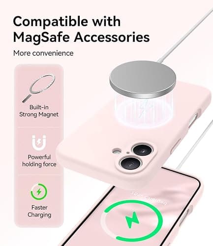 AOTESIER Magnetic for iPhone 16 Case, [Compatible with MagSafe][Camera Protection], Food Grade Silicone Phone Case with [2 Screen Protectors], Anti-Scratch Protective Lining, 6.1inch, Chalk Pink thumbnail 3