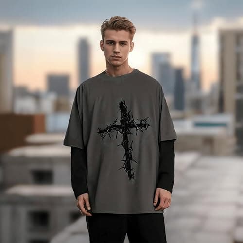 Aobiono Men Women Gothic Shirt Y2K Emo Grunge Alt Vintage Long Sleeve Top Tee Dark Academia Harajuku Cross Sweatshirt Clothes thumbnail 7