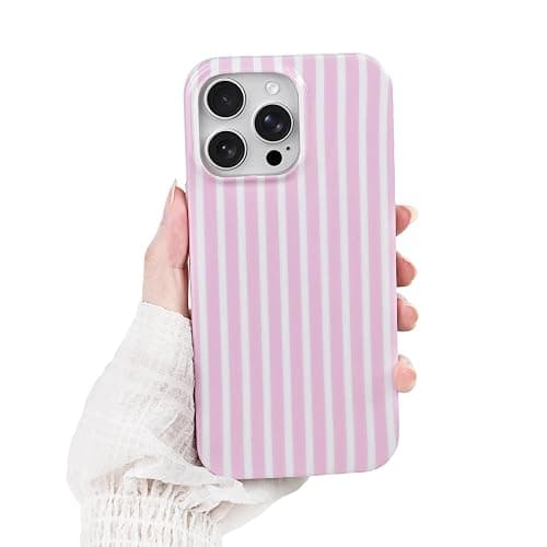 SleekCover Compatible with iPhone 16 Pro Case,Cute Aesthetic Striped Pattern Cover for Women Girls,Soft TPU Shockproof Protective Stylish Kawaii Phone Case for iPhone 16 Pro 6.3",Pink - Image 1