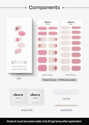 ohora Semi Cured Gel Nail Strips (N Sugar Rush) - Works with Any Nail Lamps, Salon-Quality, Long Lasting, Easy to Apply & Remove - Includes 2 Prep Pads, Nail File & Wooden Stick thumbnail 6