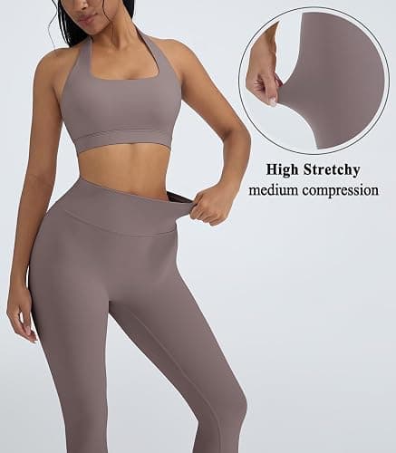 OMKAGI 2 Piece Workout Sets for Women Halter Sports Bras Gym Sets Booty Leggings Outfits thumbnail 4