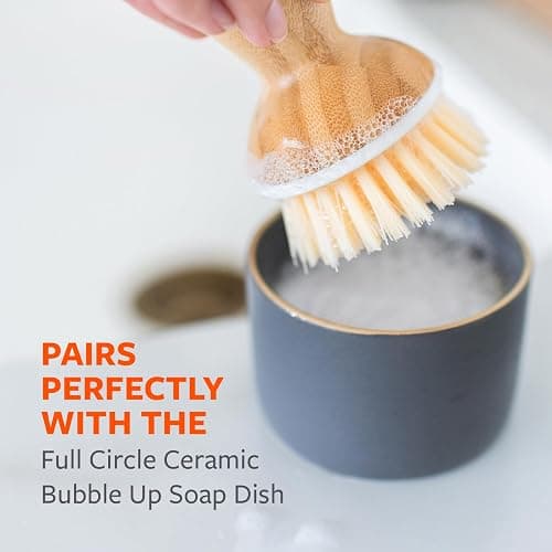 Full Circle Bubble Up Bamboo Dish Brush–Family Safe, Formaldehyde-Free– Ergonomic Palm Scrubber with Handle for Kitchen Cleaning, Dish Scrub Brush for Nonstick, Cast Iron & Sink,White thumbnail 6
