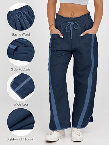 Fisoew Women's Baggy Wide Leg Pants Casual Drawstring Elastic Waisted Contrast Color Workout Y2K Track Pants thumbnail 3