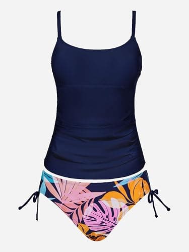 CUPSHE Women's Tankini Sets Two Piece Swimsuit Scoop Neck Ruched Adjustable Straps Drawstring Mid Rise thumbnail 6