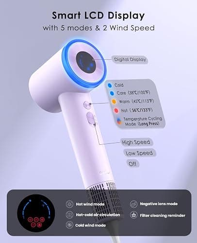 OSOU Diffuser Hair Dryer, High Speed Fast Drying Hair Dryers, Negative Ionic Professional Blow Dryer with 110000 RPM Brushless Motor, Lightweight Low Noise Thermo-Control Hairdryer, Travel with Nozzle thumbnail 7