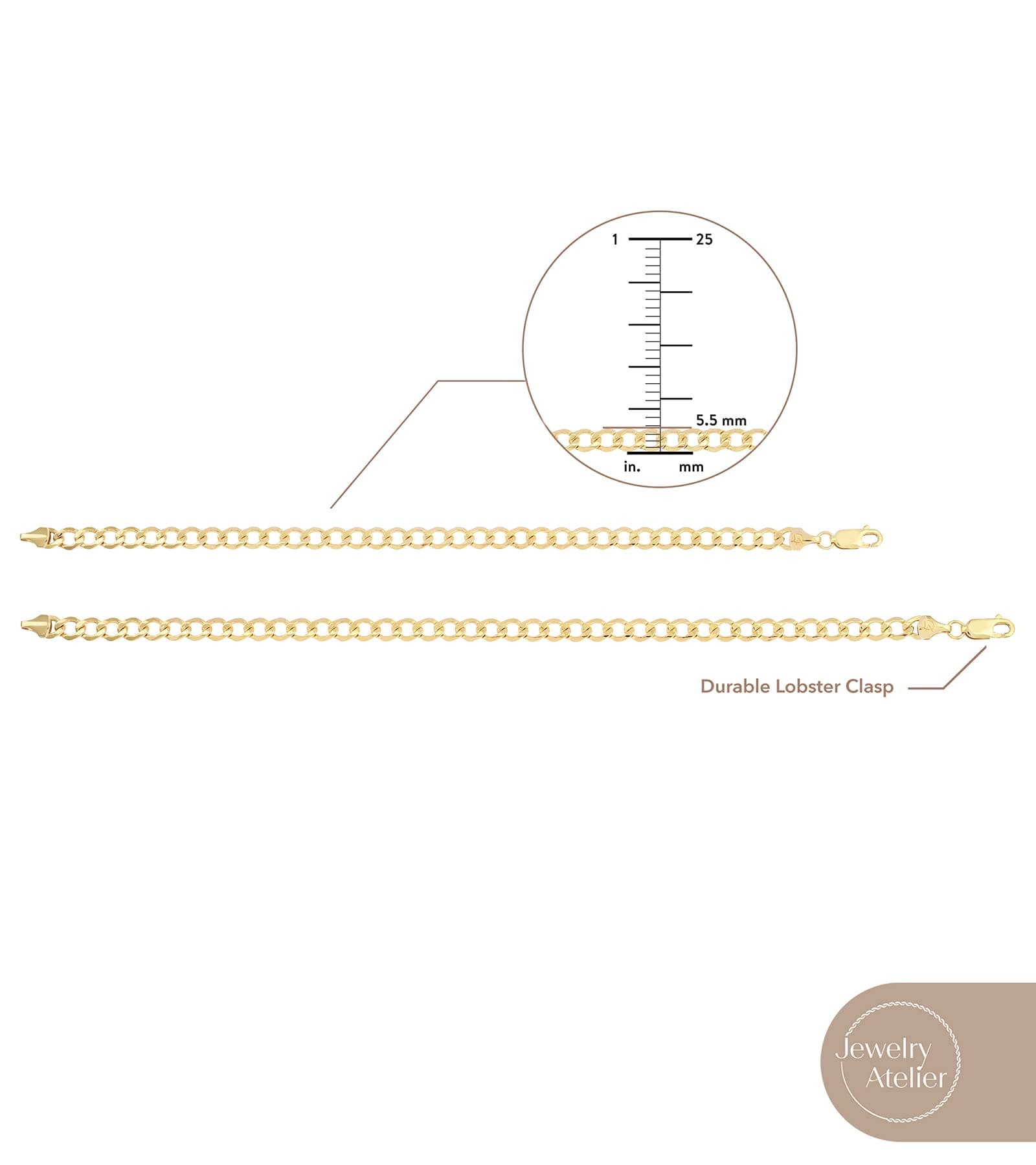 Jewelry Atelier - Colección de pulseras de cadena rellenas de oro amarillo macizo de 14 quilates para mujeres y hombres con diferentes tamaños (4,5 mm, 5,5 mm), 7.5 inches, 8.5 inches, Metal, No es thumbnail 5
