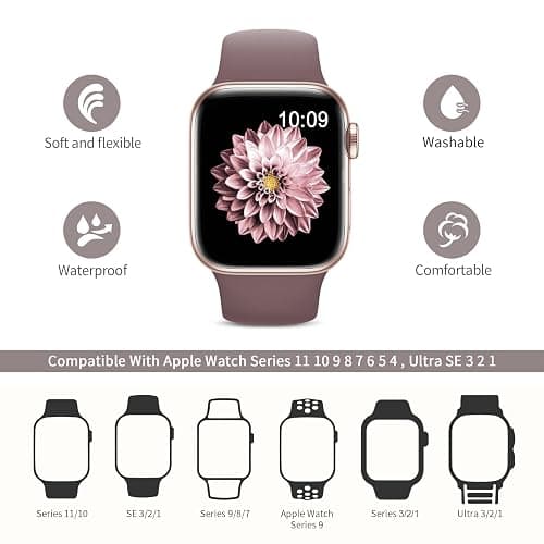 6 Pack Sport Bands Compatible with Apple Watch Band 38mm 40mm 41mm 42mm 44mm 45mm 49mm 46mm,Silicone Waterproof Strap for iWatch Apple Watch Series 11 10 9 Ultra 8 7 6 5 4 3 2 1 SE Women Men thumbnail 2