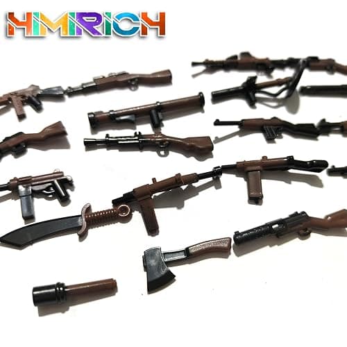 HIMIRICH Military Weapons Pack Accessories Kits Toys, Army Equipment Gear WW2 Guns for Boys 6+, Compatible with Mini Figure of Major Brand(Two-Tone Weapon Pack-Blackish Brown) thumbnail 5