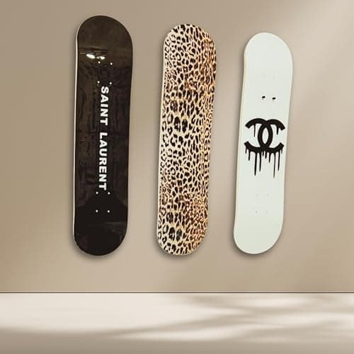 BDTrims 3 Pack Designer-Influenced Pop Art Skateboard Deck Set, Black White and Leopard Print, Premium 7-Ply Maple, Wall Decor, Customization Available thumbnail 2