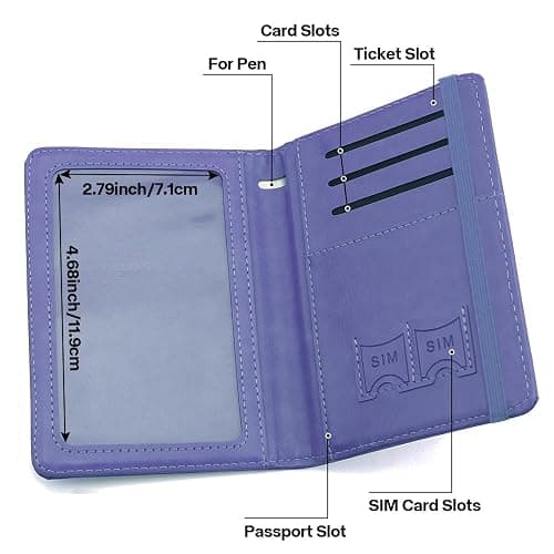 Passport Cover 2 Pack, Waterproof Leather Wallet - Dark Purple and Pink - Men, Women, Family Travel Essentials - Dark Purple+Pink thumbnail 5
