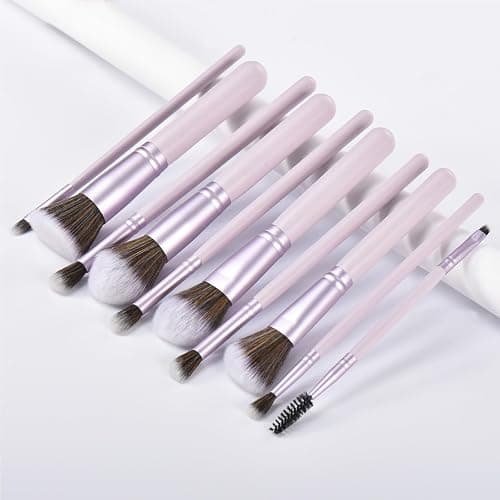 YJ-Anyue 10-Piece purple Wooden Makeup Brushes Set, Professional Foundation Concealer Contour Eyeshadow Kabuki Brushes, Premium Synthetic Bristles for Liquid Powder Cream thumbnail 8