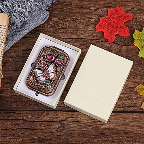 Warmtree Vintage Makeup Mirror Metal Portable Foldable Mirror Butterfly Vanity Mirror Double Sided Compact Cosmetic Mirror Travel Mirror (A) thumbnail 5