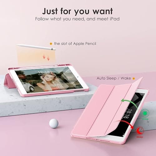 VIKESI for iPad 6th / 5th Generation 9.7 inch Case (2018/2017), iPad Air 2 & 1 (2014/2013) Case, Clear Back, Smart Cover [Built-in Pencil Holder, Auto Sleep/Wake] - Pink thumbnail 5