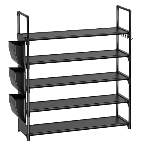 VILICK 5 Tier Shoe Rack with Hook and Side Pocket,Shoe Organizer Space Saver Storage for 20-25 Pair Shoe Storage Shelf Sturdy Free Standing Long Shoe Rack Organizer for Closet,Entryway,Small Spaces thumbnail 8