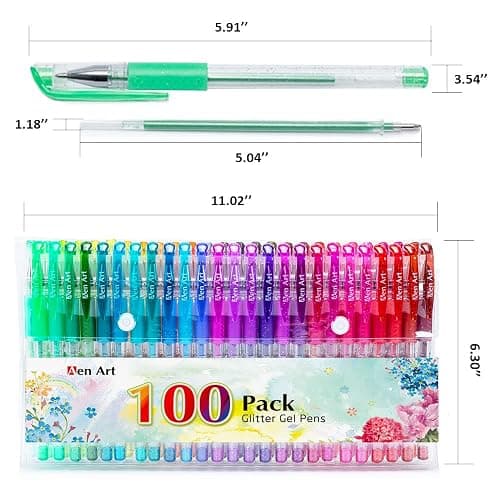 Aen Art Glitter Gel Pens, 100 Color Glitter Pen Set for Making Cards, 30% More Ink Neon Glitter Gel Marker for Adult Coloring Books, Journaling Crafting Doodling Drawing thumbnail 3