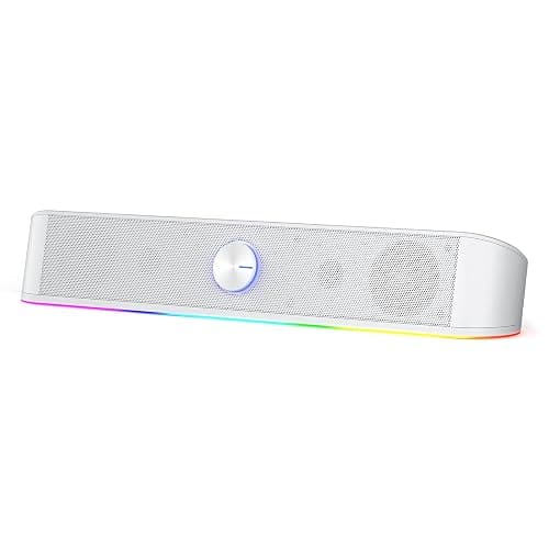 Redragon GS560 RGB Desktop Soundbar, 2.0 Channel Computer Speaker with Dynamic Lighting Bar Audio-Light Sync/Display, Touch-Control Backlit with Volume Knob, USB Powered w/ 3.5mm Cable, White - Image 1