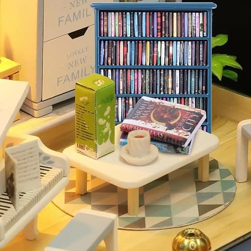 DIYDEC Mini Bookshelf with 180pcs Mini Books Miniature Blue Bookshelf Ornament Tiny Small Library Decor Shake Away Your Anxiety for Book Lovers Gift Home Room Office thumbnail 5