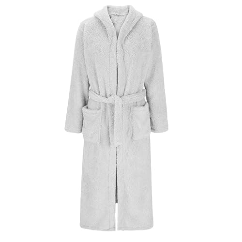 Womens Dressing Gown Full Length Fluffy Bathrobes Ladies Super Soft Hooded Bath Robe Winter Cozy Plush Fleece Warm Robes with Pockets Loungewear Long Robe Sleepwear Nightwear Gifts for Her thumbnail 3